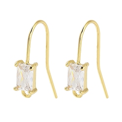 Rectangle Фурнитура для сережек из латуни с микропаве из кубического циркония, реальный 18 k позолоченный, прямоугольные, 17.5x5 мм, отверстие : 1.2 мм, штифты : 0.8 мм