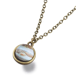 Planet Ожерелье из стекла, с тросовыми цепями из сплава и застежками-клешнями, без кадмия и без свинца, круглые, узор юпитера, 20.07 дюйм (51 см), подвески: 18x15x14 мм