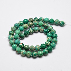 Dark Cyan Natural Imperial Jasper Beads Strands, Round, Dyed, Dark Cyan, 6mm, Hole: 1mm, about 62pcs/strand, 15 inch