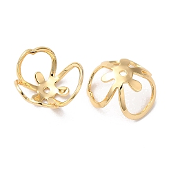 Настоящее золото 18K Шапочки и конусы для бусин, латунные, без кадмия, без никеля и без свинца, 3-лепестков цветка, реальный 18 k позолоченный, 13x13.5x7 мм, отверстие : 1 мм