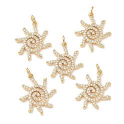 Real 18K Gold Plated SHEGRACE Brass Micro Pave Clear Cubic Zirconia Pendants, Sun Charms, Cadmium Free & Nickel Free & Lead Free, Real 18K Gold Plated, 22.5x19x2mm, Hole: 3.5mm