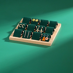 Темно-Зеленый 12-слотовый лоток для бамбуковых сережек, с бархатным держателем дисплея, прямоугольные, темно-зеленый, 19x20.5x3.5 см