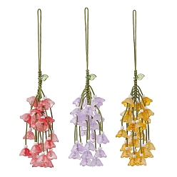 Mixed Color 3Pcs Glass Flower Tassel Pendant Decorations, with Nylon Cord, Mixed Color, 128.5mm