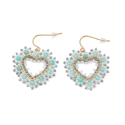 Flower Amazonite Серьги-подвески из натурального драгоценного камня и стеклянного бисера в форме сердца, вакуумное покрытие pvd 316 серьги из нержавеющей стали для женщин, 41~42x33.5 мм