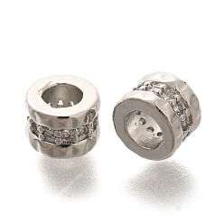 Платина Реечное покрытие латунь микро паве прозрачный кубический цирконий европейские бусины, бусины с большим отверстием, долговечный, без свинца и без кадмия, колонка, платина, 7.5x5.5 мм, отверстие : 4 мм