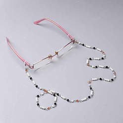 Coloré Chaînes de lunettes en pierre de lave naturelle, tour de cou pour lunettes, perles de verre, perles de verre et fer, 735~755mm, perles: 4~4.5 mm, Trou: 3x4~6mm