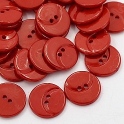 Dark Red Acrylic Sewing Buttons for Costume Design, Plastic Shirt Buttons, 2-Hole, Dyed, Flat Round with Moon Pattern, Dark Red, 20x2mm, Hole: 1mm