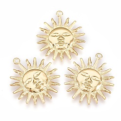 Золотой Стойки обшивки латунные подвески, солнце, золотые, 25x22x1 мм, отверстие : 1.5 мм