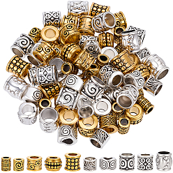 Color mezclado 100 piezas 10 estilos cuentas de aleación de zinc estilo tibetano, columna, color mezclado, 6~9x6~9.5 mm, agujero: 3~6 mm, 10 piezas / estilo