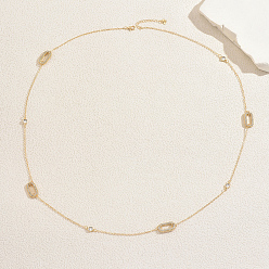 Золотой Длинные ожерелья из французского сплава с прозрачными кубическими циркониями, полые геометрические овальные звенья для женщин, для вечеринок и повседневных мероприятий, золотые, 35.04 дюйм (89 см)