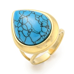 Синтетическая Бирюза Ионное покрытие (ip) 304 манжеты из нержавеющей стали с синтетической бирюзой, открытые кольца в форме слезы для женщин и мужчин, реальный 18 k позолоченный, 18.5x23.5 мм, внутренний диаметр: регулируемый.