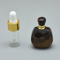 Tiger Eye Natural Tiger Eye Openable Perfume Bottle Pendants, with Brass Findings and Glass Essential Oil Bottles, 39~50x26~29x16~21mm, Hole: 1.2mm, Glass Bottle Capacity: 3ml(0.101 fl. oz), Gemstone Capacity: 1ml(0.03 fl. oz)