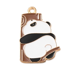 Chocolate Alloy Enamel Pendant, Panda, Light Gold, Chocolate, 29x20x1mm, Hole: 2mm