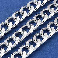 Silver Oxidation Aluminum Curb Chains, Diamond Cut Cuban Link Chains, Unwelded, with Spool, Silver, 16.5x13x3.5mm, about 49.21 Feet(15m)/Roll