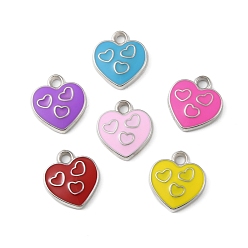 Mixed Color CCB Plastic Enamel Pendants, Platinum, Heart Charms, Mixed Color, 19.5x17.5x3.5mm, Hole: 2.5mm