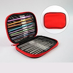 Red DIY Knitting Needles Sets, Inlcuding Stainless Steel & Aluminum Alloy Hook Needles, Red, 125~145x0.6~6.5mm, 22pcs/set