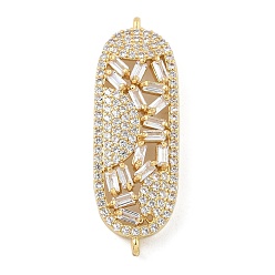 Настоящее золото 18K Стойка покрытие латунь прозрачный кубический цирконий овальный соединитель подвески, долговечный, без свинца и без кадмия, реальный 18 k позолоченный, 34.5x11.5x5 мм, отверстие : 1 мм