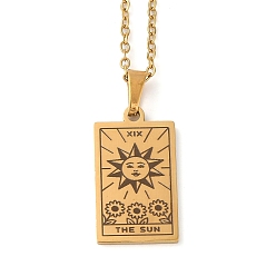 Другие Тема Таро 304 подвесные ожерелья из нержавеющей стали для женщин, кабель ожерелья цепи, реальный 18 k позолоченный, солнце, 45.5 см, Кулон : 22.5x13 мм
