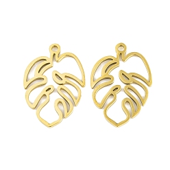 Настоящее золото 18K 5 шт. 201 подвески из нержавеющей стали, лазерная резка, оберег из пальмовых листьев, реальный 18 k позолоченный, 18x12.5x1 мм, отверстие : 1.2 мм