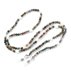 (RRHB277) Кристалл на подкладке из медово-бежевого цвета Цепочки для очков, натуральный индийский агат цепи шейный ремешок для очков, с резиновыми петлями на концах, натуральной ракушкой, натуральной гематитовой бусиной-разделителем и фурнитурой из нержавеющей стали, 740x4.5~8.5 мм