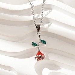 Платина Латунь эмаль кулон ожерелья, роза, платина, 16.57 дюйм (42.1 см)