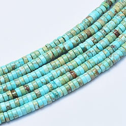 Pale Turquoise Natural Imperial Jasper Beads Strands, Dyed, Heishi Beads, Flat Round/Disc, Pale Turquoise, 4x2~2.5mm, Hole: 0.8mm, about 175~180pcs/strand, 15.7 inch(40cm)