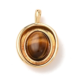 Настоящее золото 18K Природных тигровый глаз подвески, с реечным покрытием из латуни с фурнитурой, долговечный, плоский круглый шарм, реальный 18 k позолоченный, 18.5x12.5x5.5 мм, отверстие : 3.5x2 мм