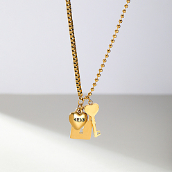 Настоящее золото 18K Ожерелья с подвесками в виде сердца, ключа и замка 201 из нержавеющей стали, женское колье-цепочка со стразами и шариками, реальный 18 k позолоченный, 18-1/8 дюйм (46 см)