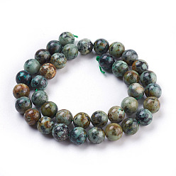 African Turquoise(Jasper) Natural African Turquoise(Jasper) Beads Strands, Round, 10mm, Hole: 1mm, about 39pcs/strand, 15.5 inch