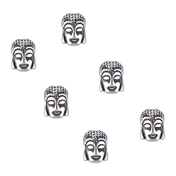 Plata Antigua 304 bolas de acero inoxidable, reversible, Buda, plata antigua, 11.5x9x6.5 mm, agujero: 1.5 mm, 6 pcs