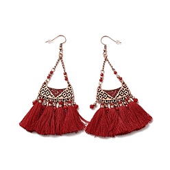 FireBrick Rhinestone Triangle with Tassels Dangle Earrings, Iron Long Drop Earrings for Women, FireBrick, 90mm, Pin: 0.6mm