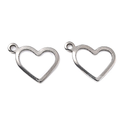 Нержавеющая Сталь Цвет Устойчивые к потускнению 201 подвески из нержавеющей стали, полый, сердце, цвет нержавеющей стали, 10x14x0.9 мм, отверстие : 1.2 мм