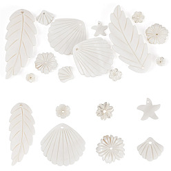 (404) Непрозрачное AB Кислое яблоко 14 шт 7 стили натуральные пресноводные подвески из ракушек, разнообразные, цветочный белый, 7~59x9~32.5x1.5~4 мм, отверстие : 0.8~2.2 мм, 2 шт / стиль