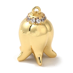 Настоящее золото 18K Покрытие стойки латунь микропаве прозрачные подвески из кубического циркония, без кадмия и без свинца, долговечный, цветок, реальный 18 k позолоченный, 16x11 мм, отверстие : 1 мм