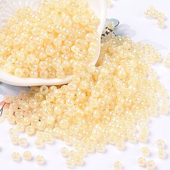 Moccasin 6/0 Opaque Colours Rainbow Plated Round Glass Seed Beads, Moccasin, 4x3mm, Hole: 1.2mm, about 7200pcs/pound