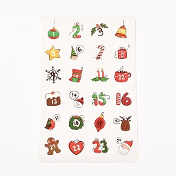 Number Christmas Theme Round Paper Gift Tag Self-Adhesive Stickers, Number1~24 Countdown Labels, for Gift Packaging, Number, 31x20x0.02cm, Stickers: 45mm In Diameter, 24pcs/sheet