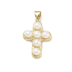Настоящее золото 16K Абс пластмассовые подвески, крест очарование, с латунным, реальный 16 k позолоченный, 25.5x17.5x5.5 мм, отверстие : 4.5x3.5 мм