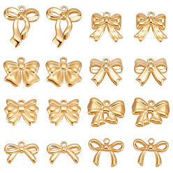Настоящее золото 18K 16 шт 8 стили 304 подвески из нержавеющей стали, очарование бантом, реальный 18 k позолоченный, 11~19x15~16x2~3 мм, отверстие : 1.4~2 мм, 2 шт / стиль