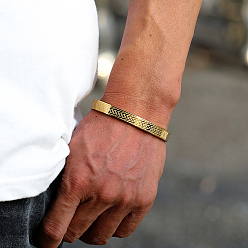 Золотой 201 простые браслеты из нержавеющей стали, Шарнирные браслеты для мужчин и женщин, тканый клетчатый узор, золотые, внутренний диаметр: 2-1/2 дюйм (6.5 см)