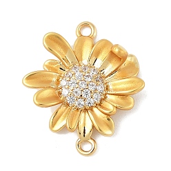 Настоящее золото 18K Подвески-коннекторы из цветочной латуни с микропаве из прозрачного кубического циркония, без кадмия, без никеля и без свинца, матовый стиль, реальный 18 k позолоченный, 18x16x4.5 мм, отверстие : 1.2 мм