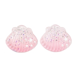 Pink Opaque Resin & Paillette Cabochons, Shell Shape, Pink, 29x32x7.5mm