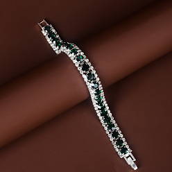 Изумруд Квадратные браслеты-цепочки из сплава со стразами для женщин, изумруд, 7-1/8 дюйм (18 см)