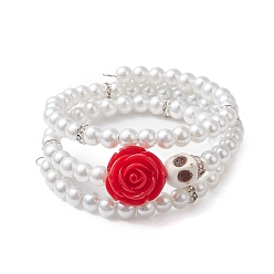 (52) Непрозрачная лаванда Браслеты из смолы и синтетической бирюзы, стеклянные бусины браслеты на Хэллоуин, Череп и цветок, разноцветные, внутренний диаметр: 2-1/2 дюйм (6.4 см)