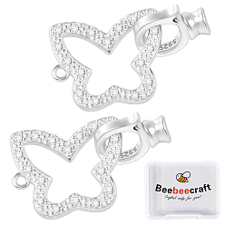 Платина 2 шт. 925 застежки-карандаши из стерлингового серебра с микропаве из прозрачных кубических цирконий, с печатью s925, бабочка, платина, 22x13x6 мм, Бабочка: 13x15x1.2 mm, отверстие : 1 мм, застежки: 10x6x3.5 мм, отверстие : 2.5 мм