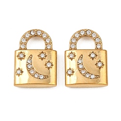 Настоящее золото 18K 304 микро нержавеющей стали прокладывать Цирконом подвески, замковые прелести, ионное покрытие (ip), реальный 18 k позолоченный, 15x11x3.5 мм, отверстие : 3.5x4.5 мм