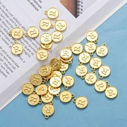 Letter R Alloy Pendant Cabochon Settings, For Enamel, Cadmium Free & Lead Free, Flat Round with Letter, Light Gold, Letter.R, 14x12x2mm, Hole: 1.5mm