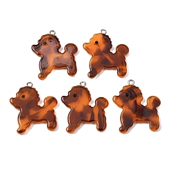 Собака Непрозрачные подвески из ацетата целлюлозы (смолы), с платиновым железным обручем, собачий шарм, 33.5x29x4.5 мм, отверстие : 2 мм