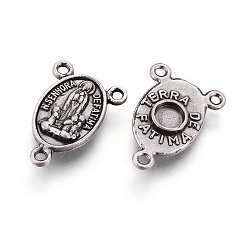 С Покрытием Тайского  Серебра Сплав люстра компонента ссылки тибетском стиле, 3 Разъемы петли, центральная часть четок, без свинца, без никеля и без кадмия, овальный с сеньорой де фатима, Таиланд, стерлинговое серебро, покрытие, 18x12x3 мм, отверстие : 1.5 мм