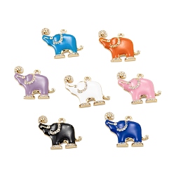 Mixed Color Brass Micro Pave Clear Cubic Zirconia Pendants, with Enamel, Long-Lasting, Elephant, Real 18K Gold Plated, Mixed Color, 19x22x2.5mm, Hole: 1.6mm