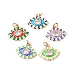 Mixed Color Eco-Friendly Rack Plating Brass Micro Pave Cubic Zirconia Pendants, with Enamel, Long-Lasting Plated, Lead Free & Cadmium Free, Real 18K Gold Plated, Horse Eye, Mixed Color, 11.5x13.5x2.5mm, Hole: 2.5mm